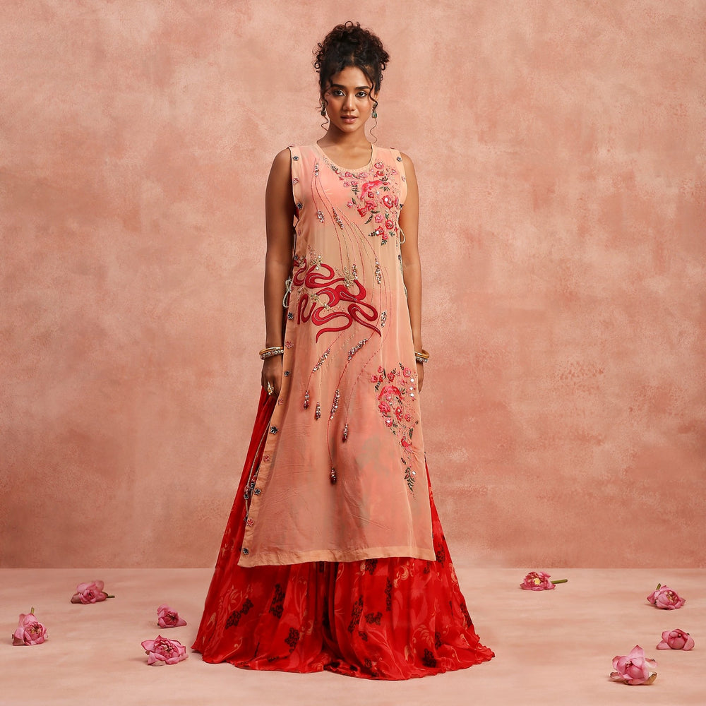 red with lehenga