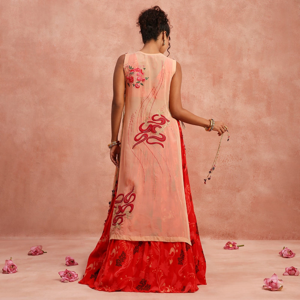 red with lehenga